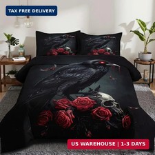 CCoutueChen Black Crow Red Rose Skull Comforter Set King Size Halloween Gothic R