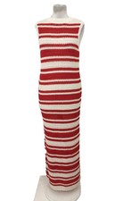 M&S Women's Beach Dress White & Red Stripe Knit Tank Midaxi New