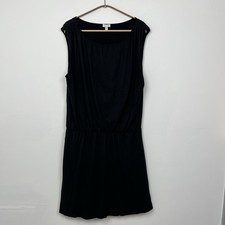 Garnet Hill Size XL Blouson Drop Waist Above Knee Lined Dress Black Organic