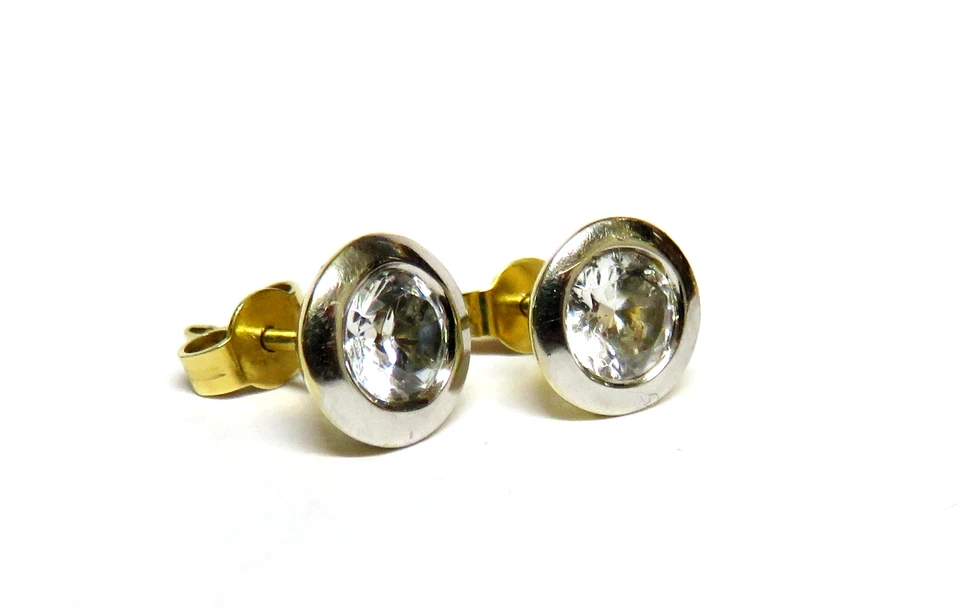 Klassische 585 Gold Solitär Ohrstecker mit Zirkonia im Brillantschliff - 8 mm - Bild 3 von 4