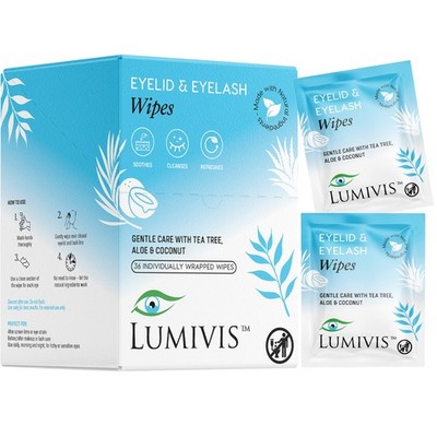 Lumivis Tea Tree Oil Eyelid Wipes, 36 Individually Wrapped Pads - Daily Eye Care
