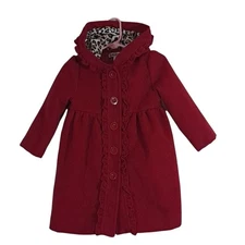 Jillian's Closet Red Ruffle Animal Print Hooded Winter Coat Infants Size 18 Mo
