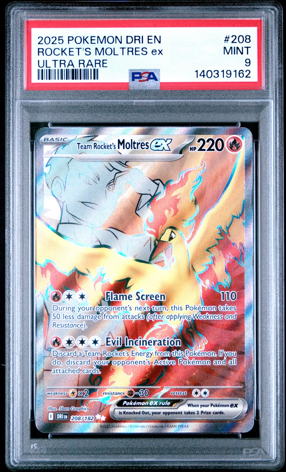 2025 POKEMON DRI EN-DESTINED RIVALS ULTRA RARE TEAM ROCKET'S MOLTRES EX PSA 9