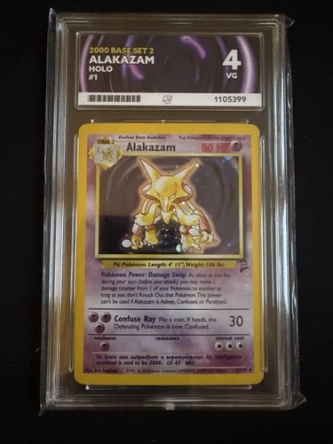 Ace Graded Pokemon Base Set 2 Alakazam Holo Grade 4 (VG) Excellent Subgrades.