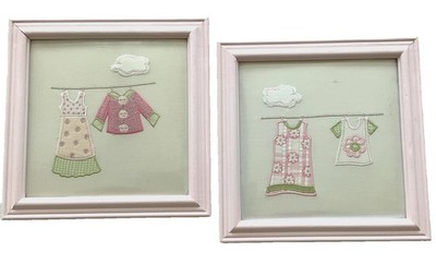 Kidsline Wall Art Girl's Room/Nursery Laundry Clothesline Pink Frame 12x12''