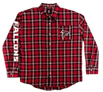 Atlanta Falcons NFL Team Apparel M Red Black Plaid Flannel Shirt Game Day Patch