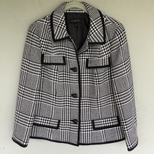 Talbots Blazer Jacket Womens 12 Houndstooth Wool Blend Classic Career Preppy