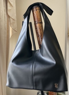 NEW Victoria s Secret Chic Black Faux Leather Slouchy Bow Hobo Shoulder Bag 2026
