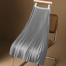 New Women Ladies Elegant Solid Color Premium Satin Pleated Skirt Plus Size M-4XL