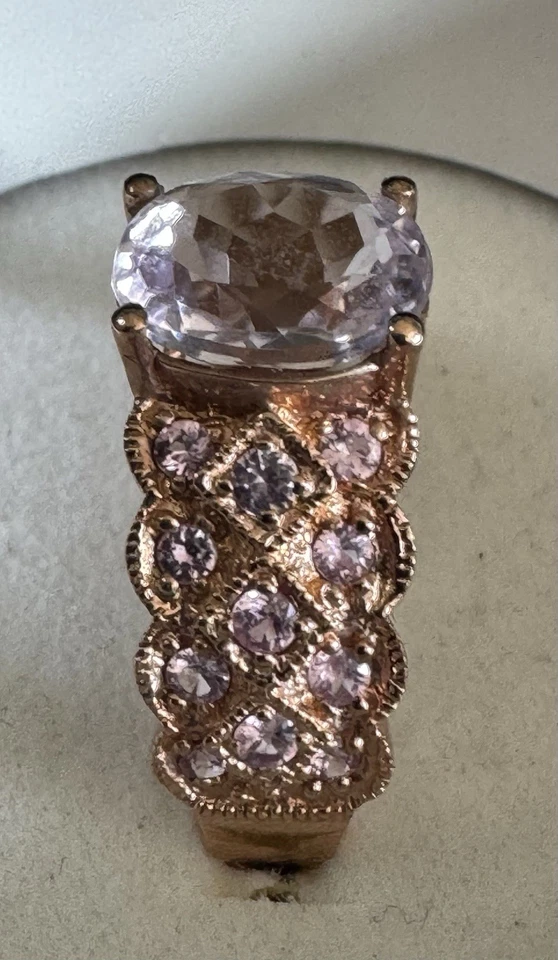 10K Rose Gold Pink Morganite Solitaire w Pink Sapphire Accents Size 7 - Image 3 of 4