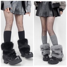 Women European Faux Fur Warm Leg Boot Covers Plush Knitted Sock Cover Chic Furry