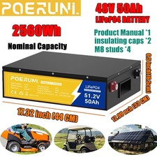 48V 50Ah LiFePO4 Lithium Battery 2560Wh Deep Cycles BMS For RV Golf Carts Solar