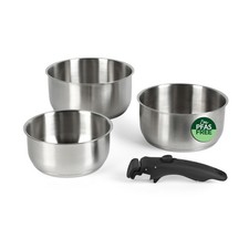 Image of Russell Hobbs 3-Piece Saucepan Set – 18/18/20cm, Detachable Clip-On Handle