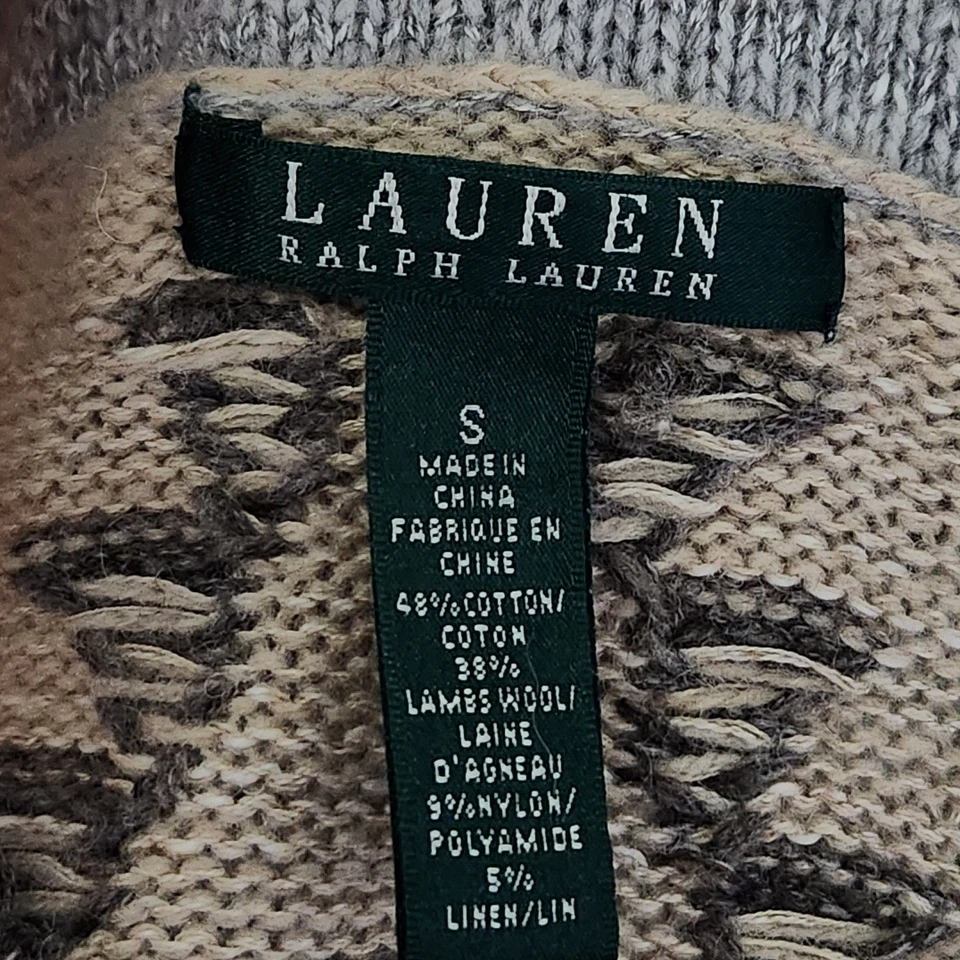 Cardigã suéter feminino Lauren Ralph Lauren asteca sudoeste pequeno mistura de lã - Imagem 3 de 4