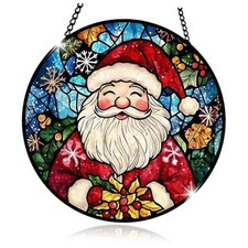 Santa Claus Stained Glass Window Hanging, Santa Stained Glass Window Redhat