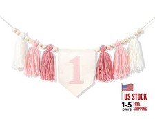 1st Birthday High Chair Banner,Pink Tassel Theme Banner For Girl,1st pink