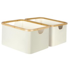 Storage Baskets for Organizing, Fabric Storage Bins with Bamboo Handles, Coll...