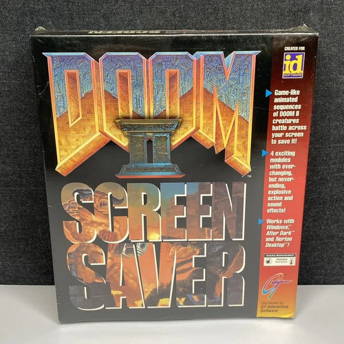 Vintage 1995 Doom II 2 Screen Saver PC, 4 IBM 3.5" Diskettes Big Box - SEALED