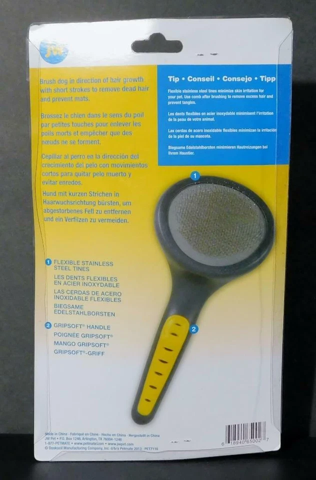 Escova macia lisa para cães JW Pet Company Grip para pele sensível ~ Dentes de aço inoxidável - Imagem 2 de 3