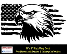 11" American Flag Eagle Black Vinyl Decal Car Truck Van Door Trailer Camper RV
