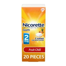 Nicorette Nicotine Gum, Stop Smoking Aids, 2 mg, Fruit Chill, 20 Count.NEW,USA.