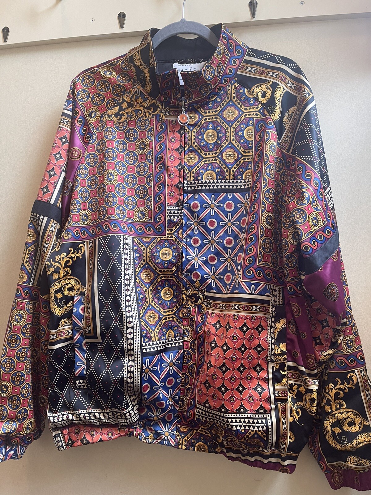 Urban Outfitters Scarf Print Bomber Jacket Stylish Streetwear-image