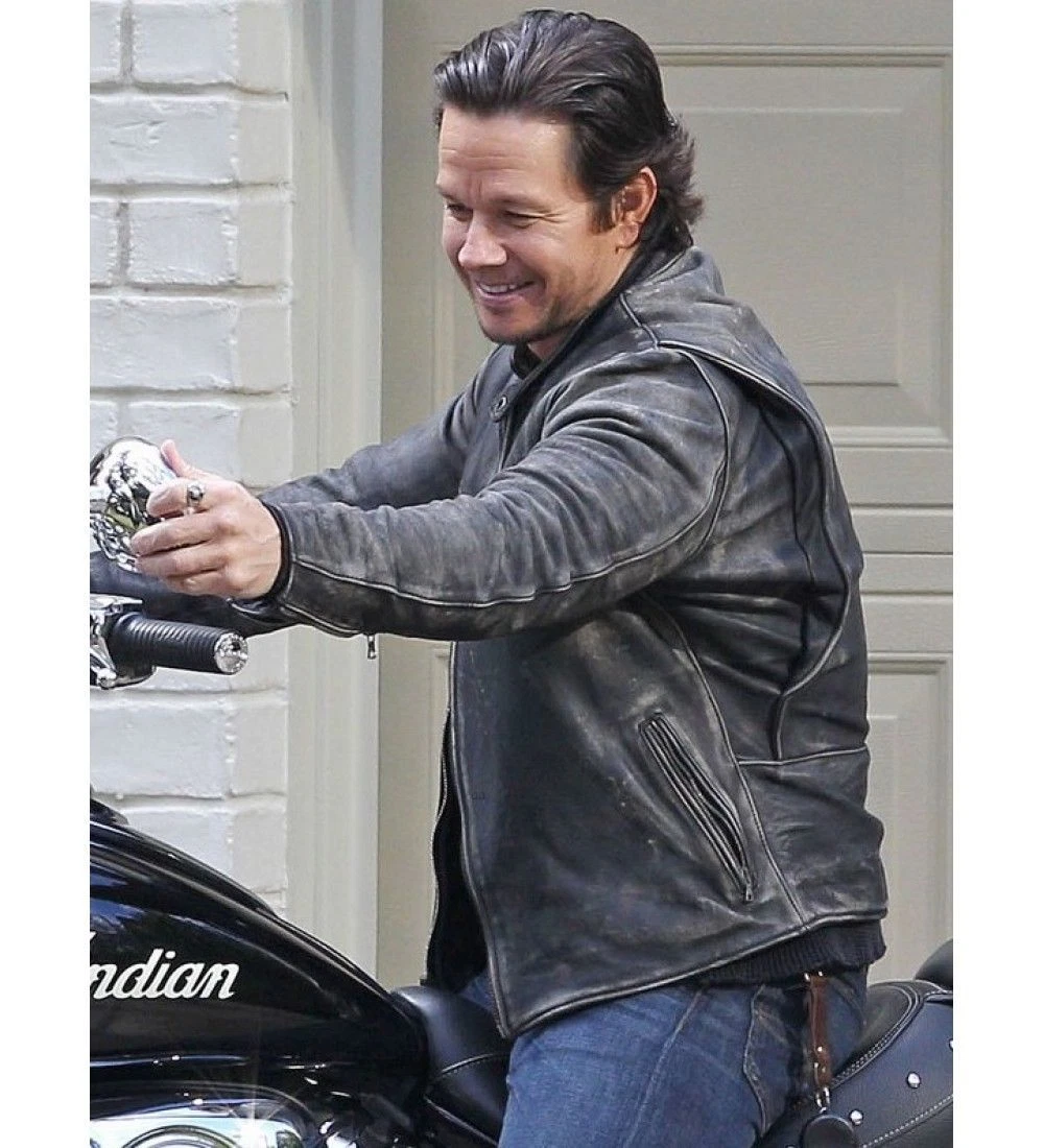 Distressed Mark Wahlberg Daddy's Home Black Real Cowhide Leather