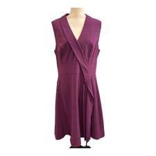 Adrianna Papell Womens 16 Midi Sleeveless Dress Faux Wrap Purple Cocktail Office