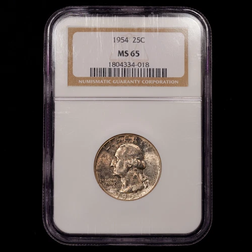 1954 Washington Silver Quarter 25c - NGC GRADED MS65 - GUNMETAL SPLATTER TONING