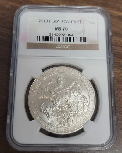 2010 P Boy Scouts of America Centennial Comm. Unc. Silver Dollar - NGC MS70