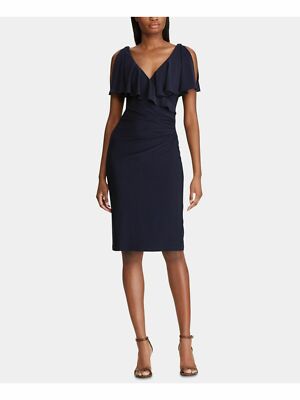 ralph lauren navy formal dress Womens Short Sleeve V Neck Knee Length Sheath 2 bright pink resort dress