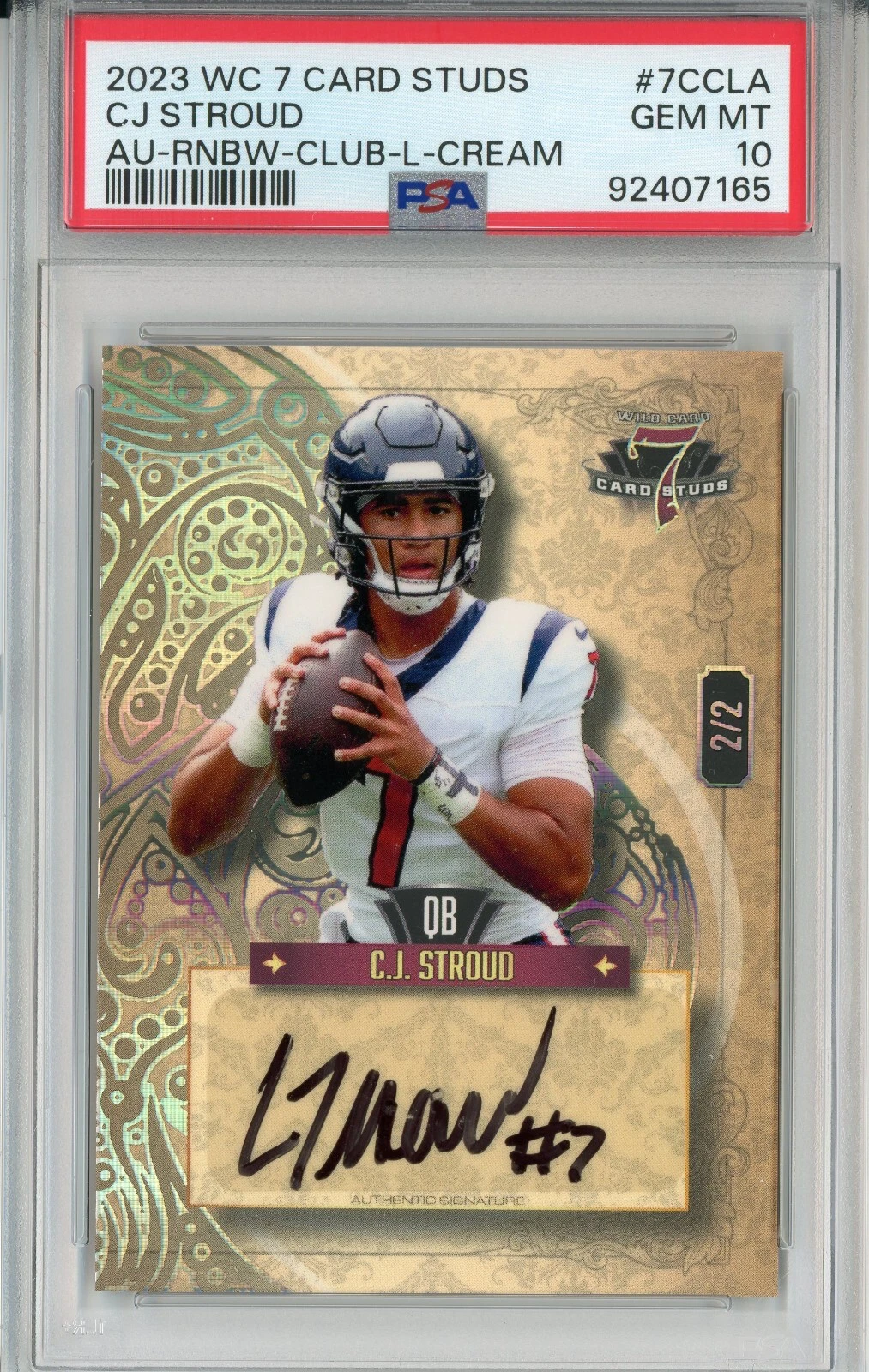 CJ Stroud Wild Card 7 Card Studs Autographs #7CCLA Sparkle Foil-Club-Left-Blue