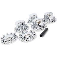 Chrome Wheel Hub Cover Semi Truck Kit Axle Cover 33mm Lug Front & Rear Complete