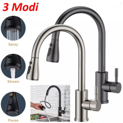 360° Kitchen Sink Mixer Taps Pull Out Spout Spray Single Lever Modern ...