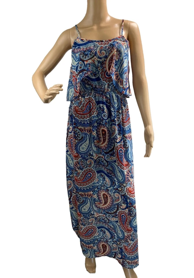 Maxi Vestido Xhilaration Para Mujer Talla SP Azul Rojo Cachemira Floral Boho Cottagecore Foto 2 de 4