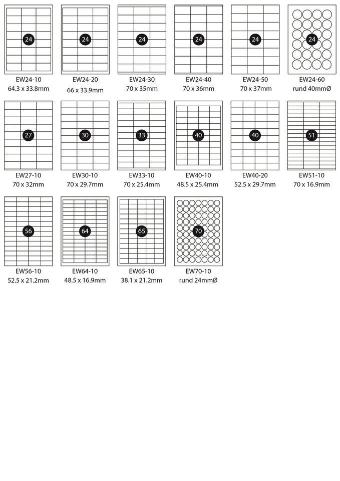 Etiketten Bögen, weiß auf DIN A4 selbstklebend von Etkettenworld BV EW24-EW70