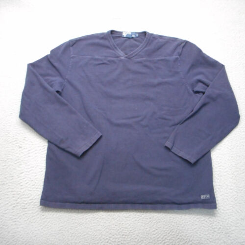 Vintage Ralph Lauren Polo Sweatshirt Mens Large Blue French Terry V Neck - Picture 1 of 12