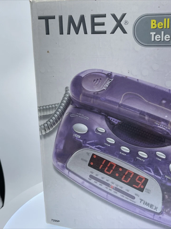 Vintage Timex AM/FM Alarm Clock Telephone T299L Purple 1980’s 1990’s Retro - Image 2 of 4