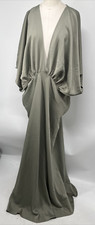 Anthropologie BHLDN Women Leila Deep V Neck Flutter-Sleeve Satin Green Gown 26W