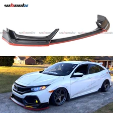 FOR 17-21 HONDA CIVIC SI & HATCHBACK BLZ STYLE CARBON FIBER LED FRONT BUMPER LIP