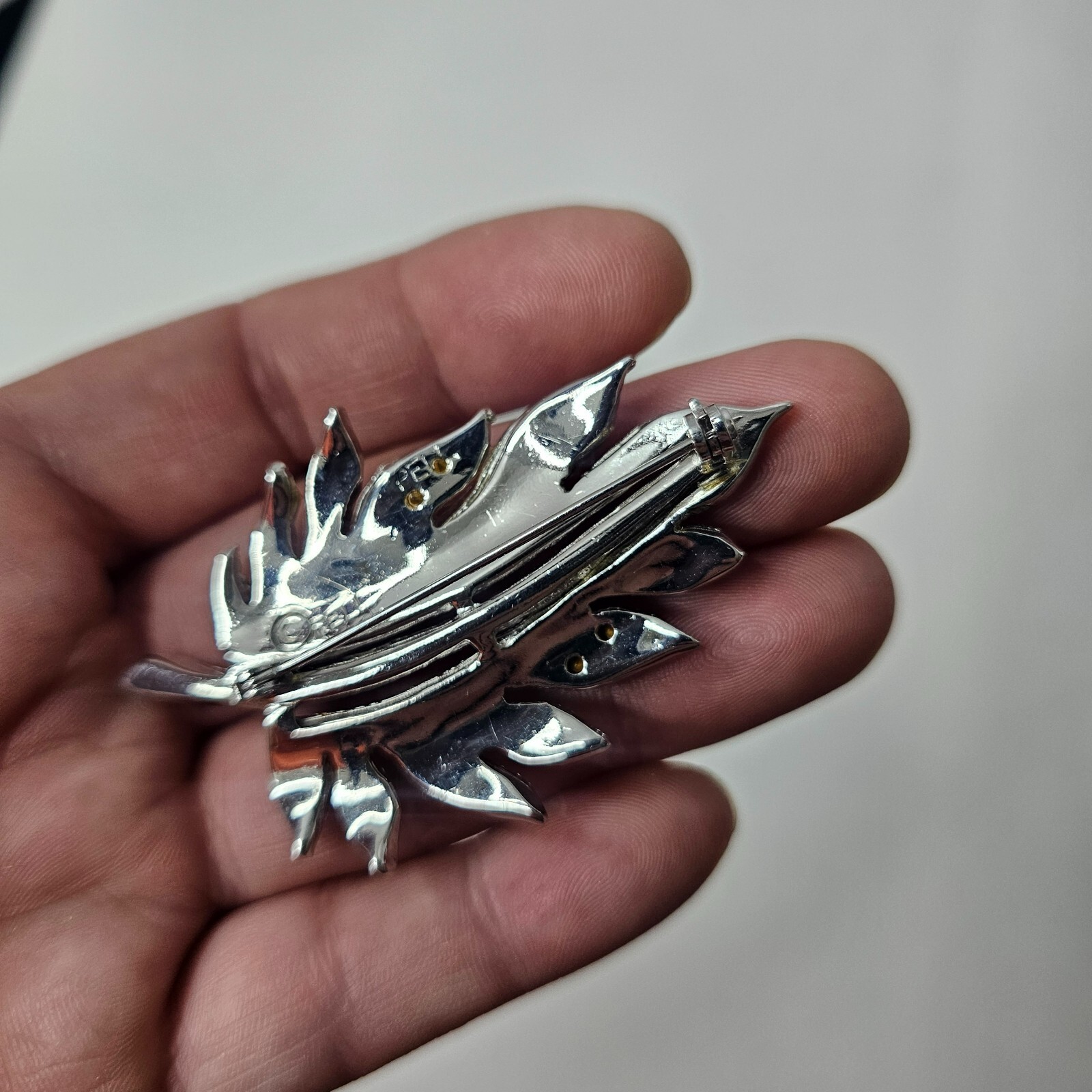 Pell Silver Tone Leaf Brooch Clear Rhinestone Cry… - image 8