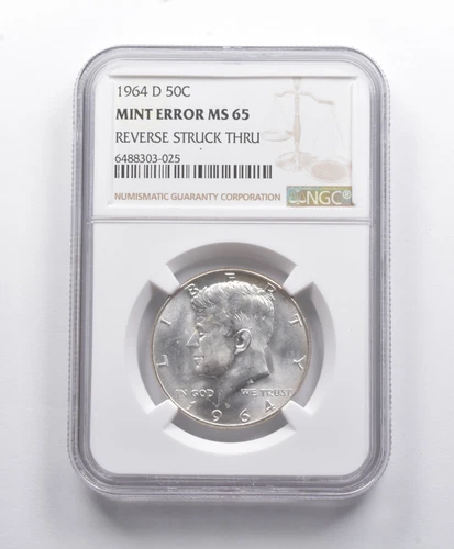 Mint Error MS65 1964-D Kennedy Half Dollar REV Struck Thru NGC *8782