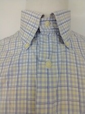 Tommy Bahama Cotton White Blue Plaid Check Mens Dress Button Shirt Sz L / 16 1/2