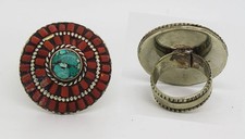 Asian Tibetan Silver Ethnic Handmade Tribal vintage Ring CORAL Stone Nepal RRT13
