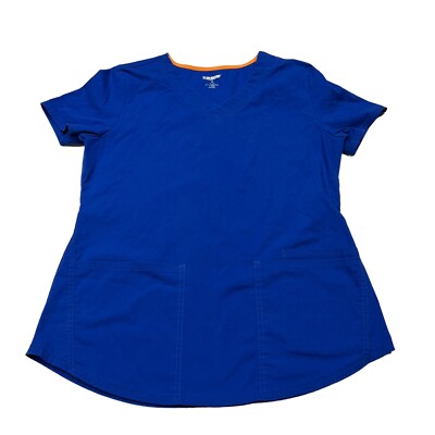 Scrubstar Womens Size Small 3 Pocket Stretch Blue V Neck Scrub Top  RN 93643