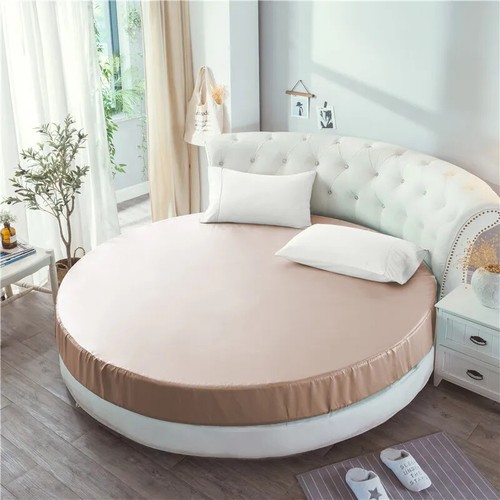 Elastic Round Fitted Sheet Soft Silky Satin Solid Color Bedspread Mattress Cover - Picture 31 of 37