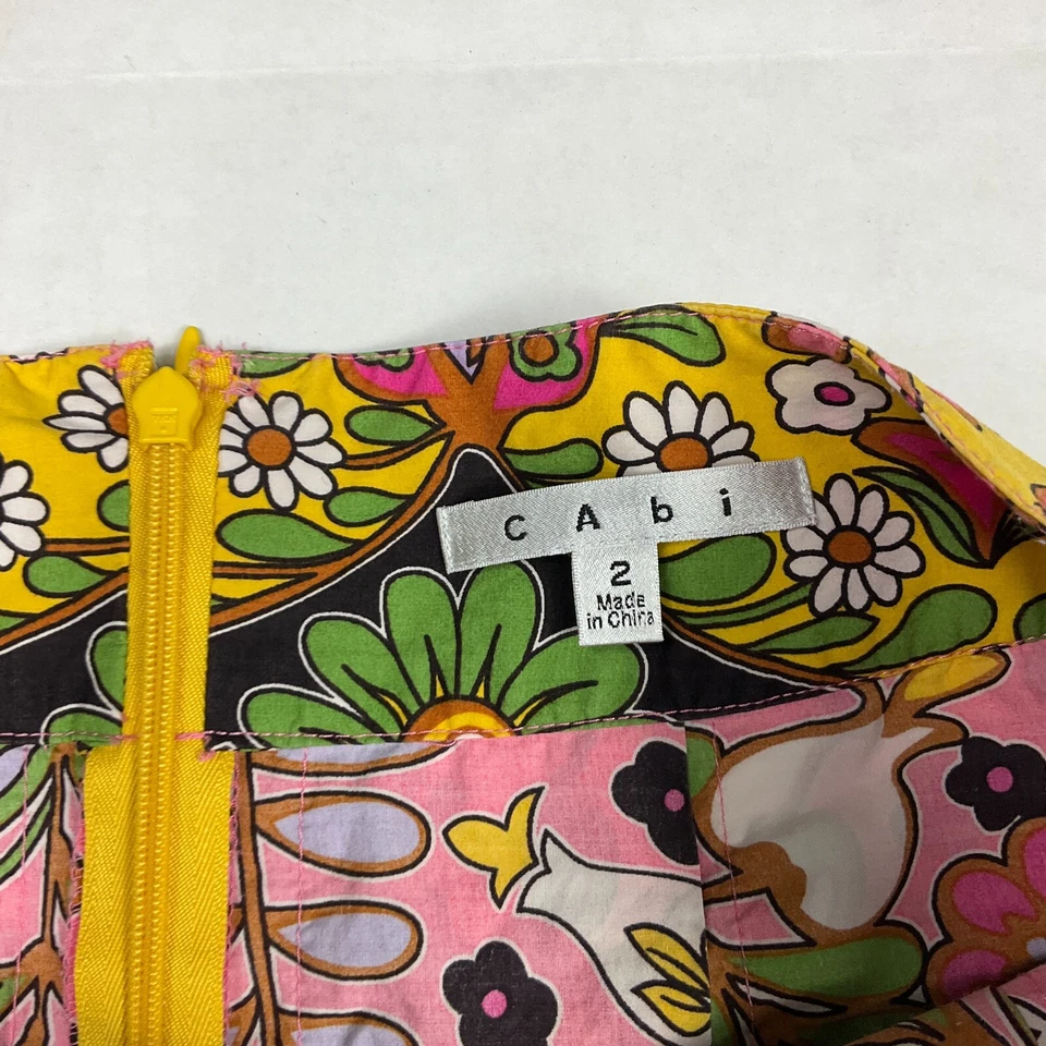 CAbi Womens Cotton A-Line Pleated Skirt Colorful Paisley Print Back Zip Size 2 - Image 4 of 4