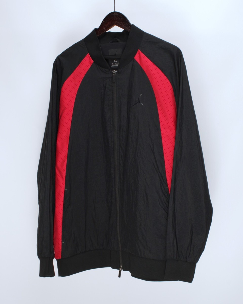 Men NIKE JORDAN Full Zip Wings Muscle Black Red Nylon Bomber