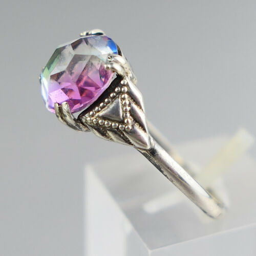 Antique Ring with Blue - Purple Stone, Silver 830, Size 68, Beautiful Work - Picture 1 of 7