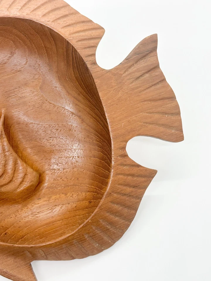 Bandeja para servir pescado de madera de teca tallada a mano MCM Tiki bandeja tropical de colección Foto 3 de 4